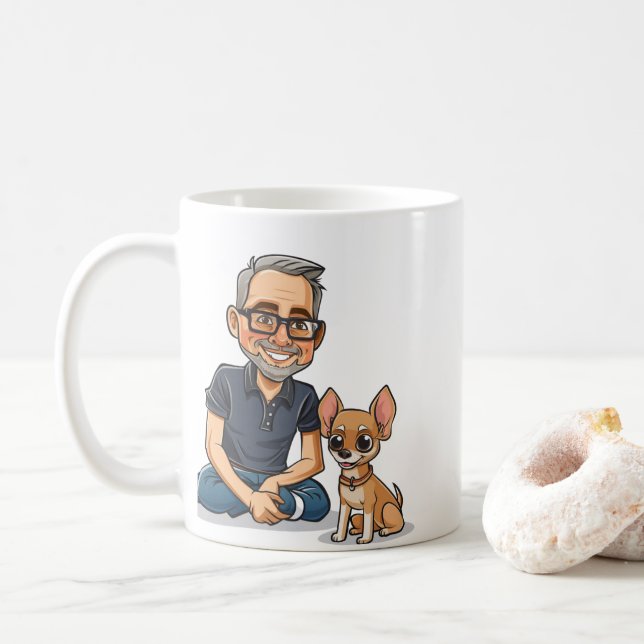 Caneca de Café Homem de Desenho Animado Fofo e Chi (Com Donut)