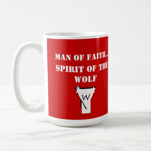 Caneca De Café Homem de Fé ... Espírito do Lobo CAMISA (Esquerda)