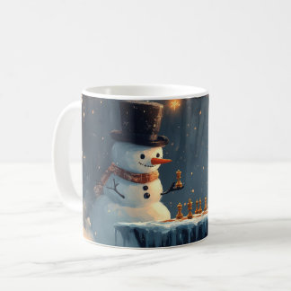 Caneca De Café Homem de Neve Adorável e Pinguim jogando xadrez