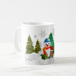 Caneca de Café Homem de Neve Fofo e Árvore de Nata