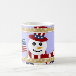 Caneca De Café Homem de Neve Patriótico com Bandeira Mug - Copa