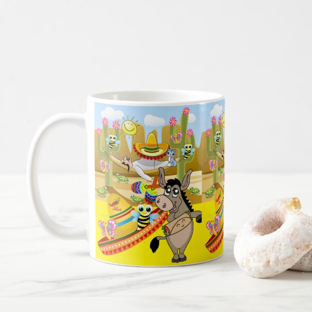Caneca De Café Homem Mexicano Donkey Sombrero Butterfly Yellow Mu (Com Donut)