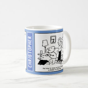 Caneca De Café Homem Obeso acima do peso tenta manter o Ajustado 