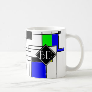 Caneca De Café Homenagem Aleatória aos quadrados a Mondrian