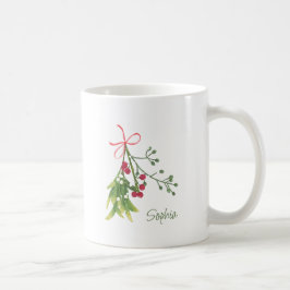 Caneca De Café Homenagem de Natal Holly Berries Personalizada