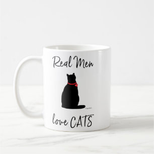 Caneca De Café Homens Reais Adoram Gatos. Gráfico, branco Legal