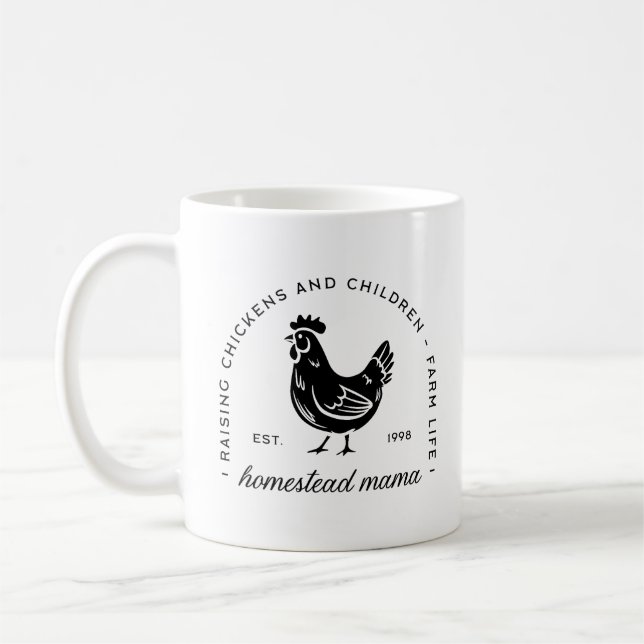 Caneca De Café Homestead mãe criando galinhas e crianças engraçad (Esquerda)