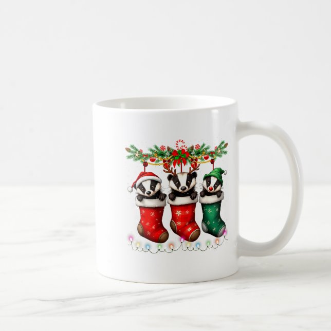 Caneca De Café Honey Badger In Christmas Socks Lights Honey Badge (Direita)
