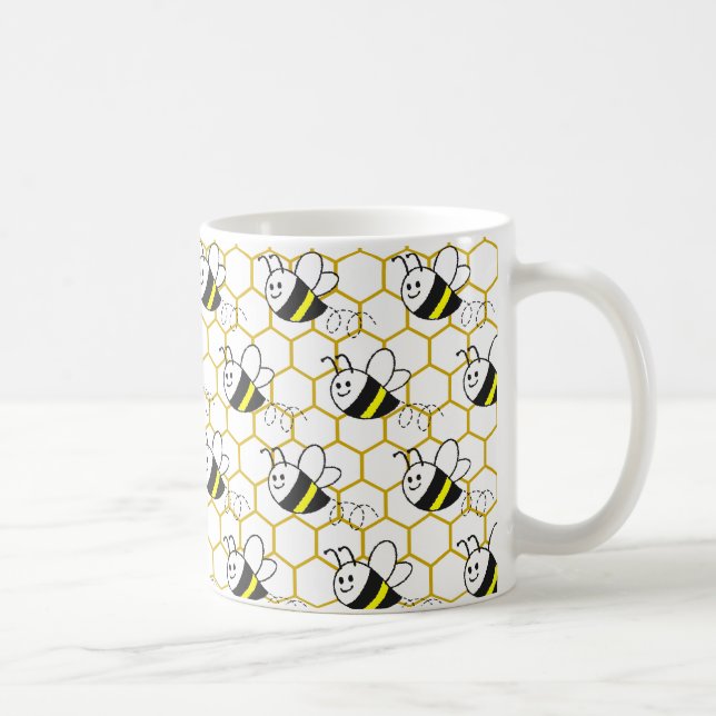 Caneca De Café Honeybee Honeycomb Black Yellow White Pattern  (Direita)
