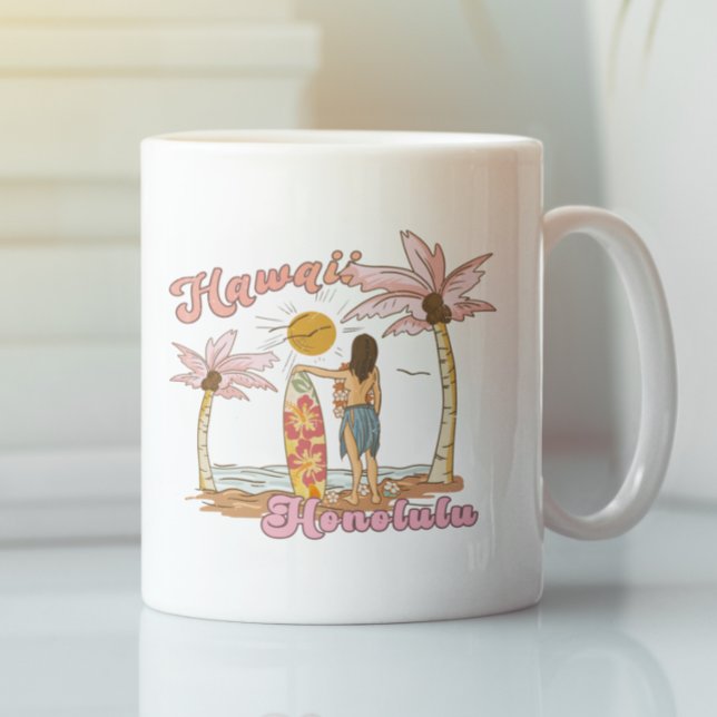 Caneca De Café Honolulu Havaí Surf Retrô Praia Tropical (Honolulu Hawaii Retro Surf Tropical Beach Coffee Mug)