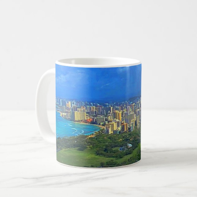 Caneca De Café Honolulu, Hawaii Skyline #1 Mug (Frente Esquerda)