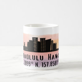 Caneca De Café Honolulu Skyline Latitude e Longitude