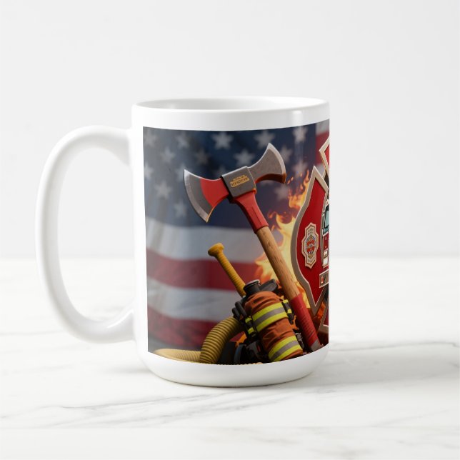 Caneca De Café Honra do Bombeiro: Bravery de Emergência Americana (Esquerda)
