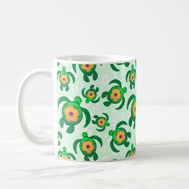 Caneca De Café Honu Green Sea Turtles Hibiscus Flowers (Esquerda)