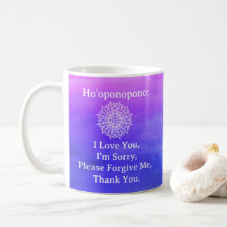 Caneca De Café Ho'oponopono Perdão Roxo Rosa Ombre Mandala