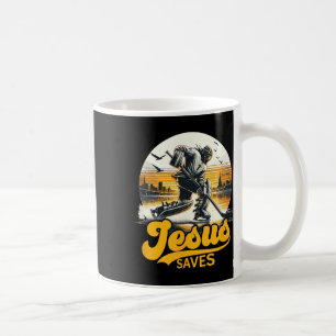 Caneca De Café Hóquei Jesus Salva Fã de Esporte Vintage Fé em Cri