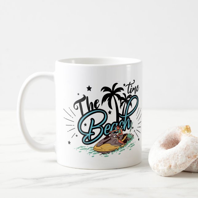 Caneca De Café Hora Da Praia, Surfar Na Praia (Com Donut)