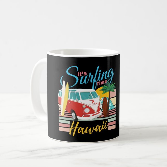 Caneca De Café Hora de surfar no Havaí - Summer Beach Vibes (Frente Esquerda)