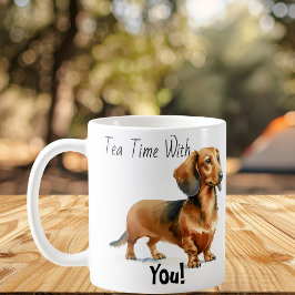 Caneca De Café Hora do Chá com Você! Dachshund Fofo