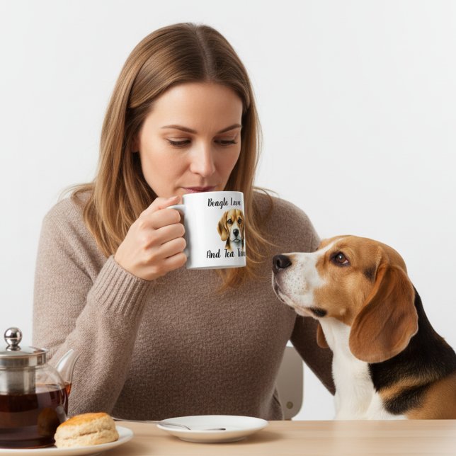 Caneca De Café Hora do Chá do Pet Castanho beagle Personalize (Criador carregado)