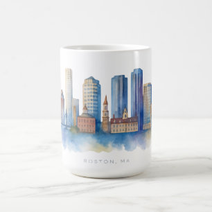 Caneca De Café Horizonte de Boston em Aquarela Moderno Boston M