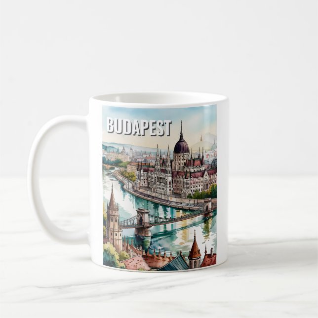 Caneca De Café Horizonte de Budapeste Hungria Parlamento Rio Danú (Esquerda)