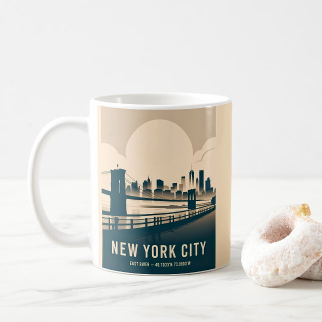 Caneca De Café Horizonte de Manhattan na Cidade de Nova York Vint (Com Donut)