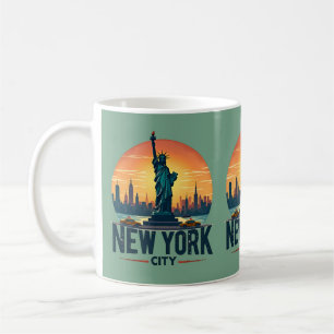 Caneca De Café Horizonte Retro de Nova York com Estátua da Liberd