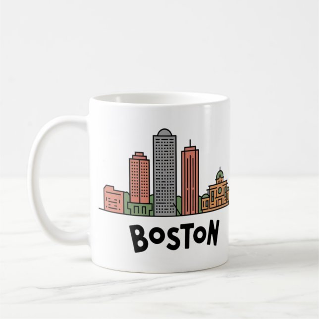 Caneca De Café Horizonte Urbano de Boston, Boston Ma EUA (Esquerda)
