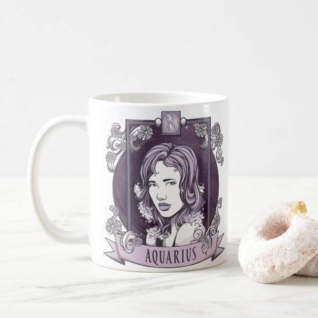 Caneca De Café Horóscopo - AQUÁRIO (Com Donut)