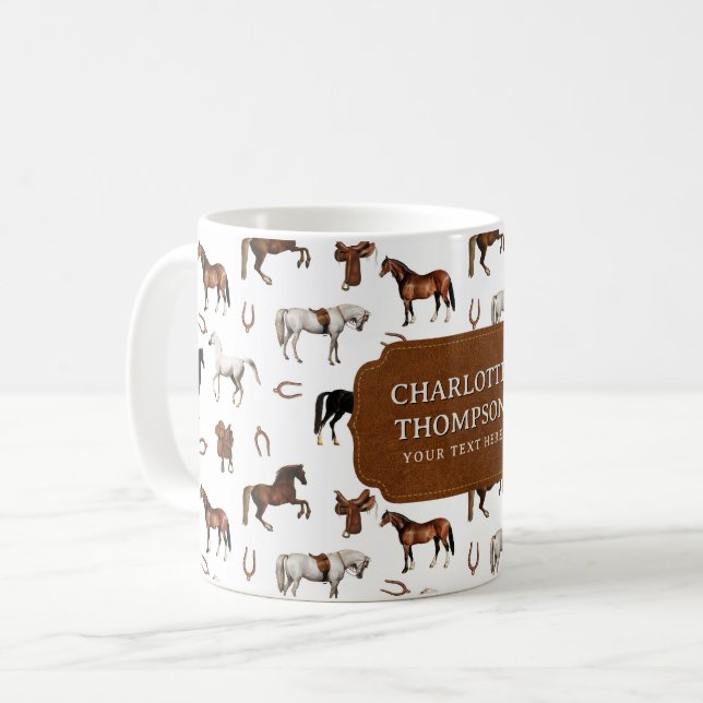 Caneca De Café Horses Horseshoe Horse Saddles Custom Name (Frente Esquerda)