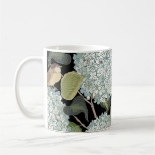 Caneca De Café Hortensia azul-clara, branca, com folhas verdes e