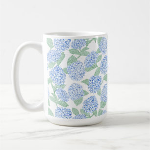 Caneca De Café Hortênsia Azul Verde Elegante Préppy
