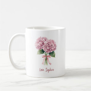 Caneca De Café Hortênsia Rosa Flor de Primavera Floral Nome Perso