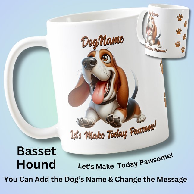 Caneca De Café Hound Basset - Adicionar Nome do Cachorro, Alterar (Criador carregado)