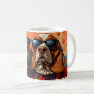 Caneca De Café Hound Basset com Dia de os namorados de Rosas card