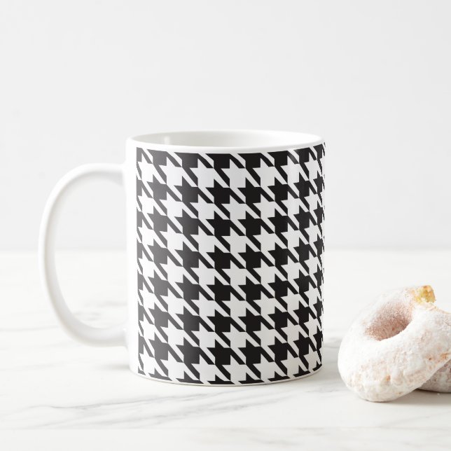 Caneca De Café Houndstooth em preto e [cor personalizada] (Com Donut)
