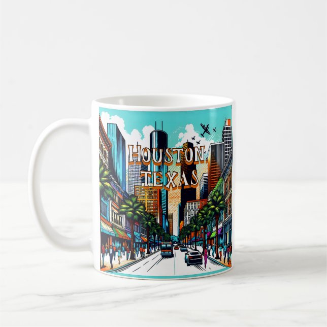 Caneca De Café Houston, Texas City View Abstrato Art (Esquerda)