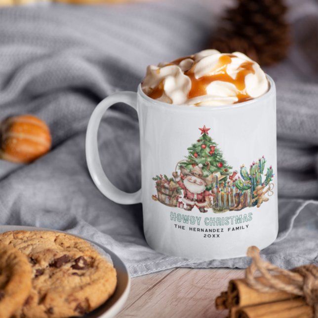 Caneca De Café Howdy Christmas | Feriado do Monograma Ocidental D (Criador carregado)