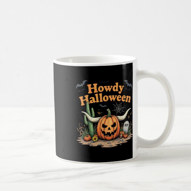 Caneca De Café Howdy Halloween Pumpkin Skull Desert Western Scens (Direita)