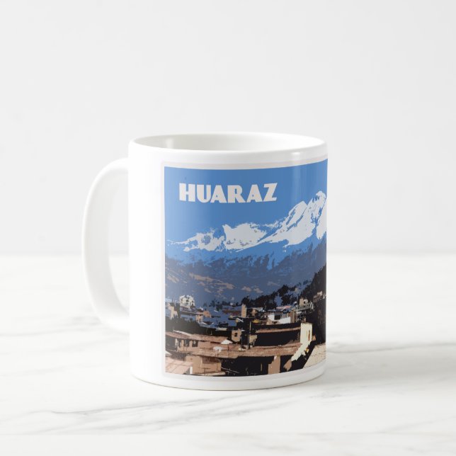 Caneca De Café Huaraz Peru: Vista de Montanha Huascarin (Frente Esquerda)