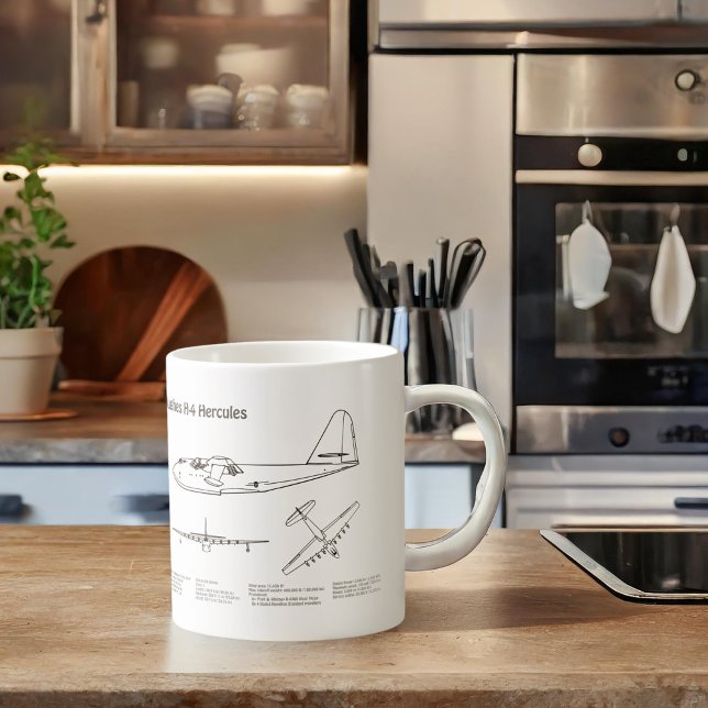 Caneca De Café Hughes H-4 Hércules Spruce Goose - Planos de Avião (Criador carregado)