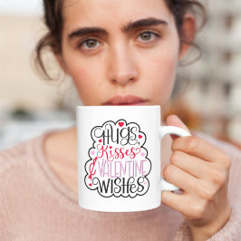 Caneca De Café Hugs, kisses and Valentine Wishes, Hearts, Love 2 