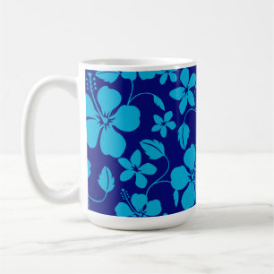 CANECA DE CAFÉ HULA HAWAIANA (HIBISCO) AZUL ESCURO/CLARO
