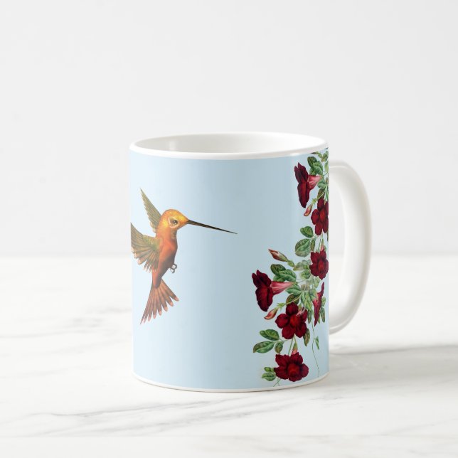 Caneca De Café Hummingbird and Red Flowers (Frente Esquerda)