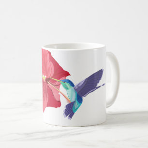 Caneca De Café Hummingbird azul e verde e Red Hibiscus  
