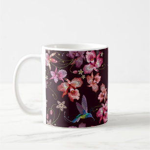 Caneca De Café Hummingbird e orquídea, moda sem costura tropical.