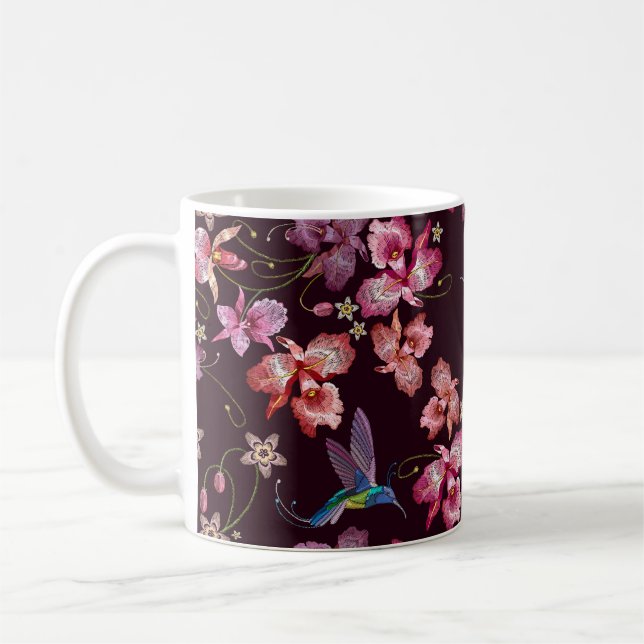 Caneca De Café Hummingbird e orquídea, moda sem costura tropical. (Esquerda)