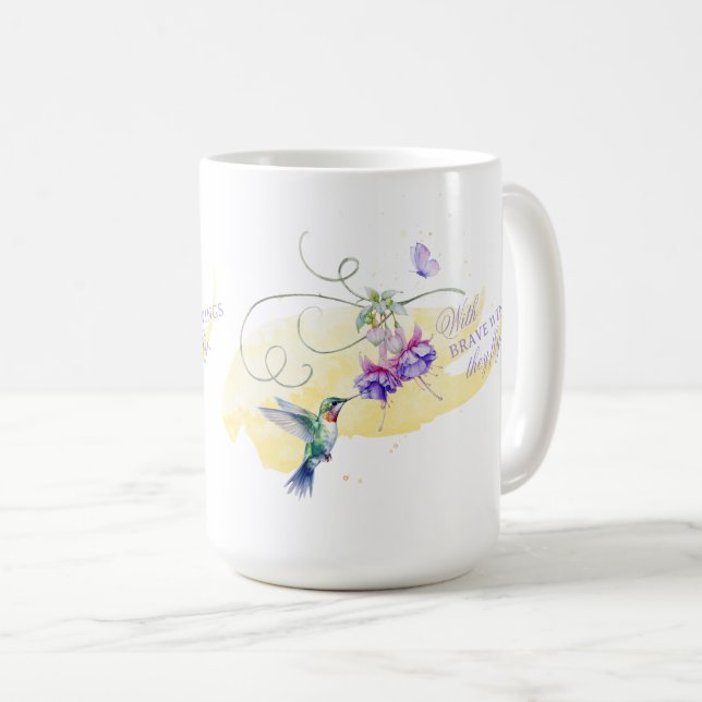 Caneca De Café Hummingbird Inspiron e borboleta (Frente Esquerda)