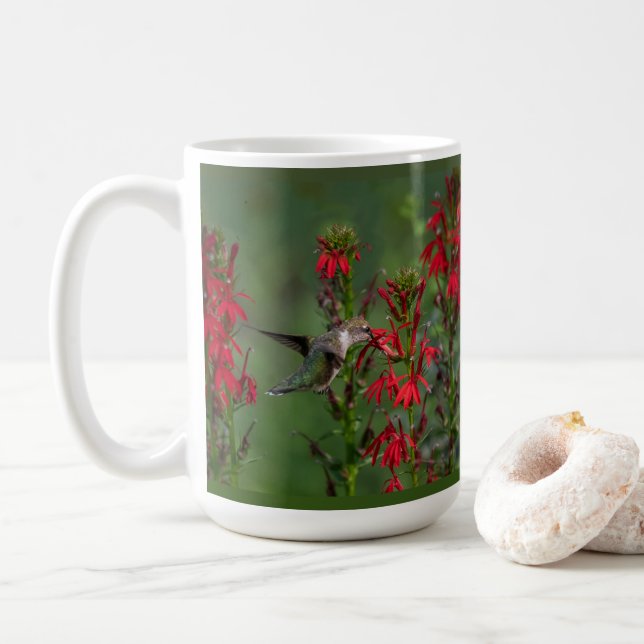 Caneca De Café Hummingbird Na Flor Cardeal (Com Donut)